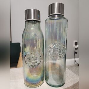 Starbucks Iridescent Glass Bottles with Silver Lids